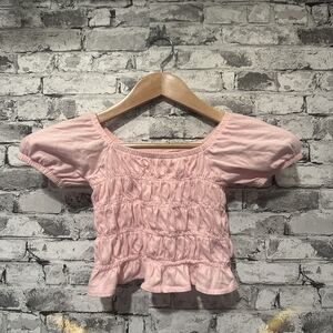 EUC Old Navy Kids Light Pink Smocked Blouse With Puff Sleeves Size Small (6-7)